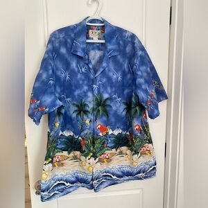 Vintage Ky’s Authentic Hawaiian Shirt Parrot Beach Surf Print 3XL